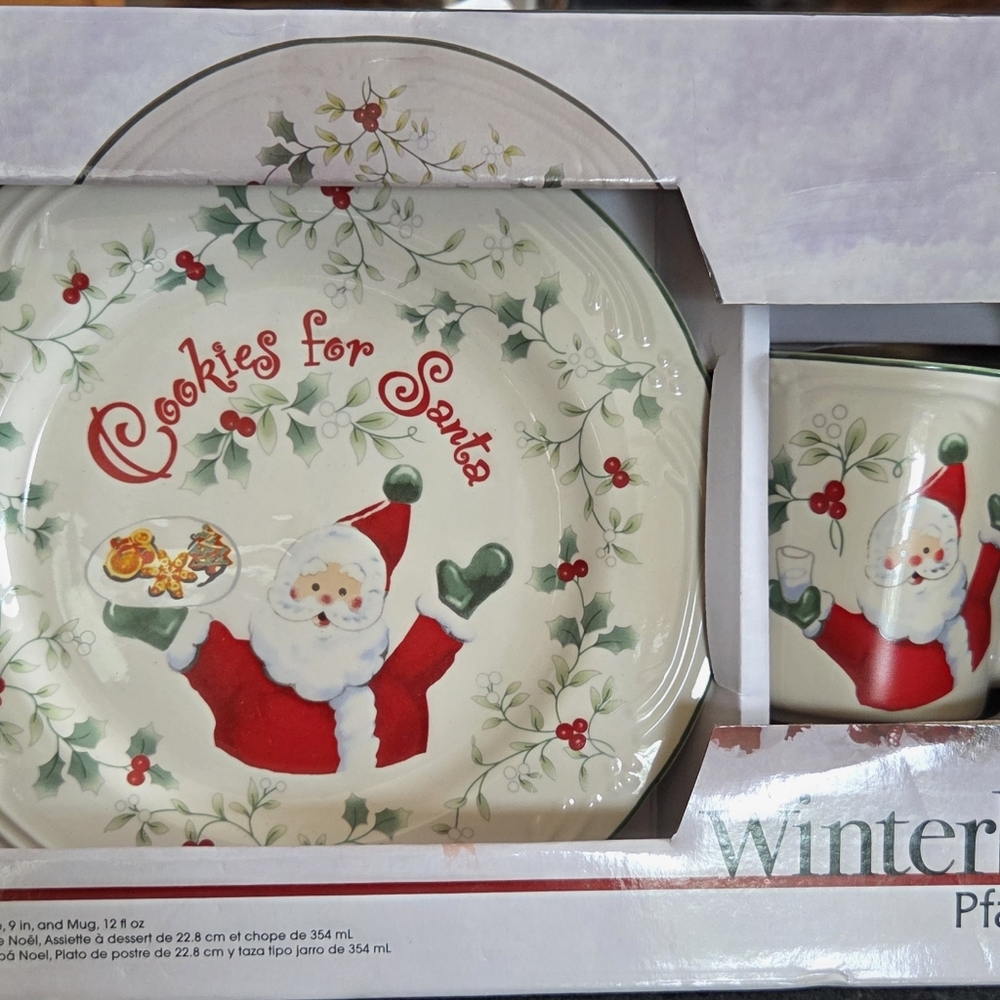 NEW Pfaltzgraf Winterberry Cookies & Milk For Santa Plate And Mug
